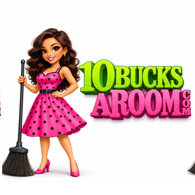 10BucksARoom logo with a brunette mascot